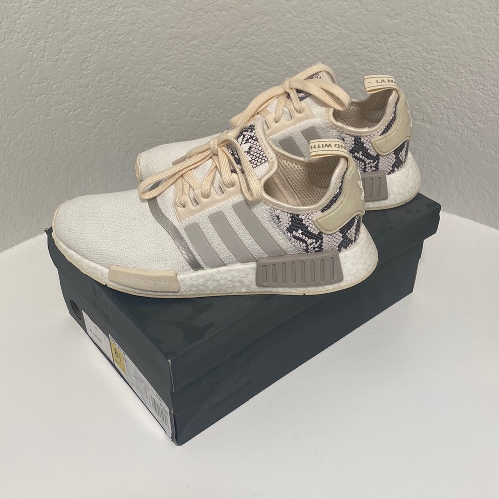 ADIDAS Women’s NMD_R1 RUNNING SHOES Sneakers - Crème colored with snake print